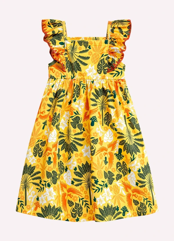 Nanai - Vestido Infantil Menina Tropical Amarelo