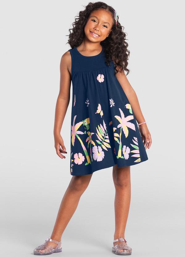 Brandili - Vestido Infantil Menina Tropical Azul