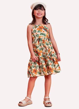 Nanai - Vestido Infantil Menina Tropical Bege - NANAI
