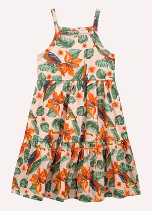 Nanai - Vestido Infantil Menina Tropical Bege - NANAI