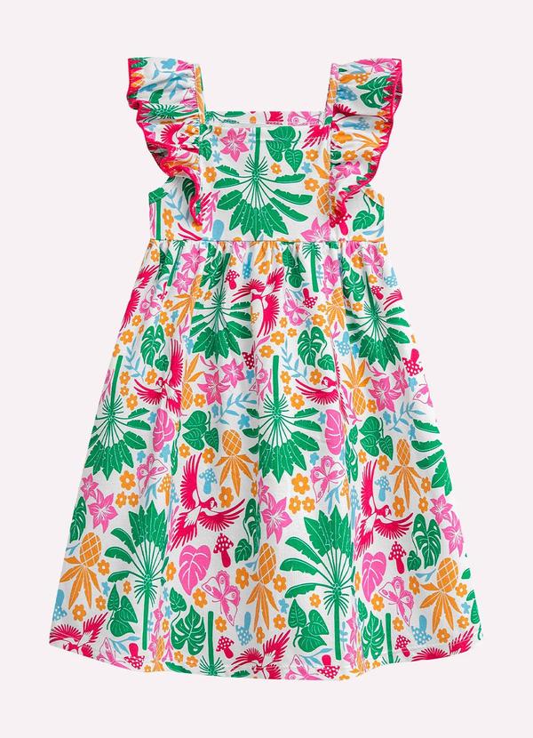 Nanai - Vestido Infantil Menina Tropical Branco 2