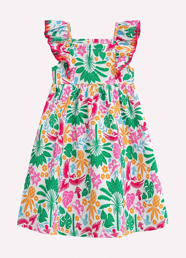 Nanai - Vestido Infantil Menina Tropical Branco 2