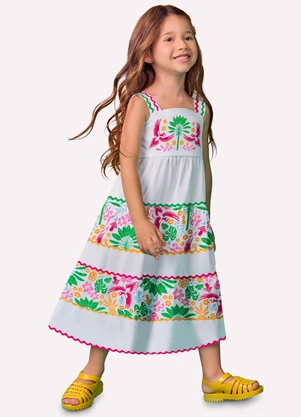 Nanai - Vestido Infantil Menina Tropical Branco - NANAI