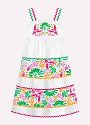 Nanai - Vestido Infantil Menina Tropical Branco - NANAI