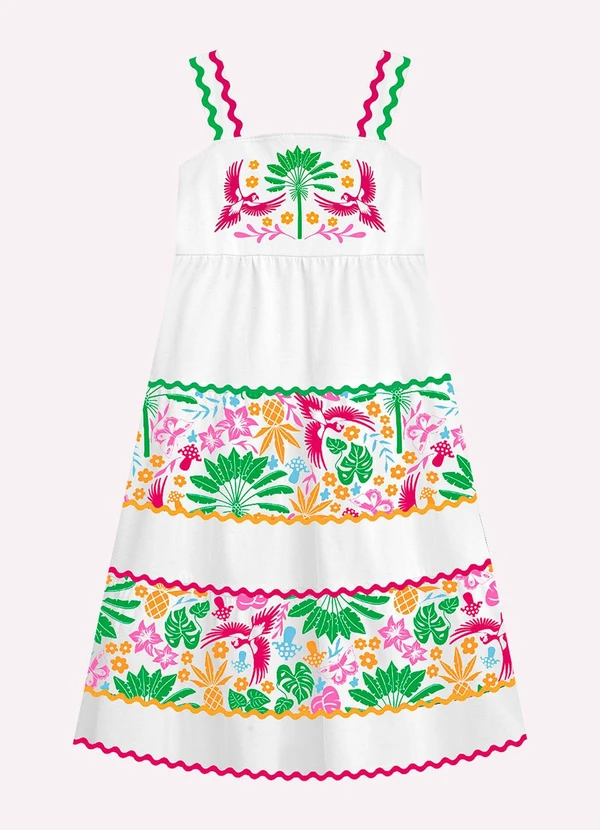 Nanai - Vestido Infantil Menina Tropical Branco 2
