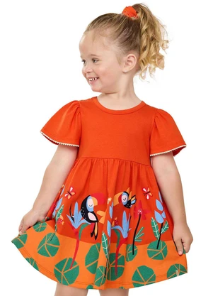 Elian - Vestido Infantil Menina Tropical Laranja - ELIAN