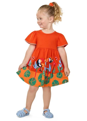 Elian - Vestido Infantil Menina Tropical Laranja - ELIAN