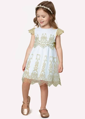 Milon - Vestido Infantil Menina Tule Bordado Branco - MILON