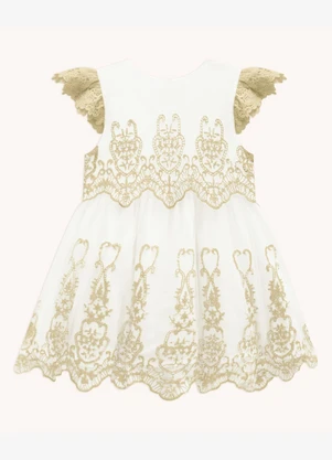 Milon - Vestido Infantil Menina Tule Bordado Branco - MILON