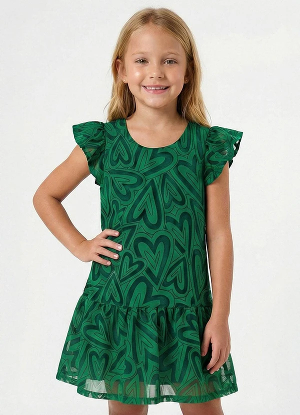 Elian - Vestido Infantil Menina Tule Corações Verde 1