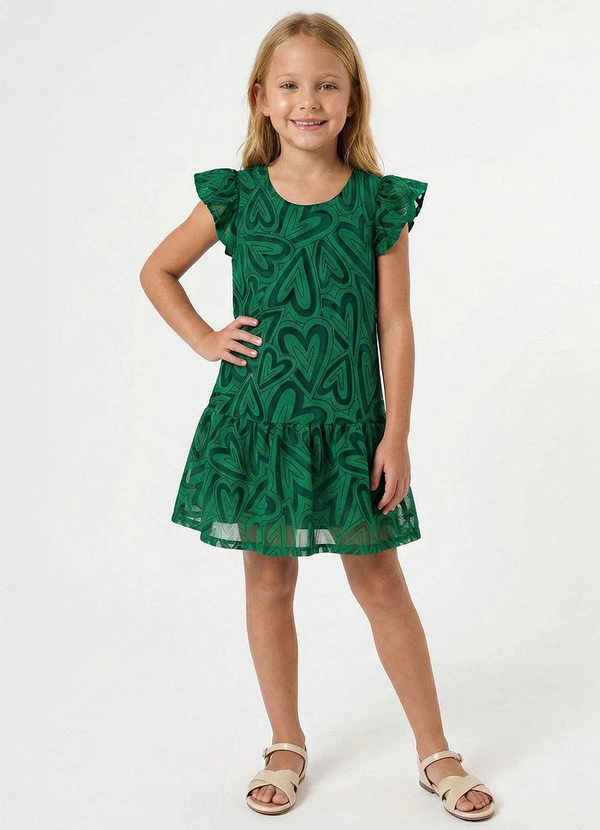 Elian - Vestido Infantil Menina Tule Corações Verde 2