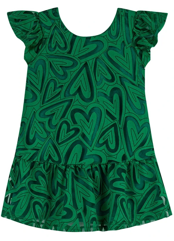 Elian - Vestido Infantil Menina Tule Corações Verde 3
