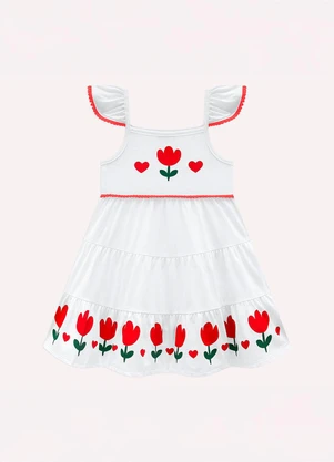 Kyly - Vestido Infantil Menina Tulipas Branco - KYLY