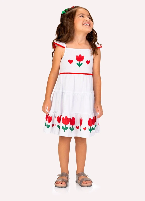 Kyly - Vestido Infantil Menina Tulipas Branco 1