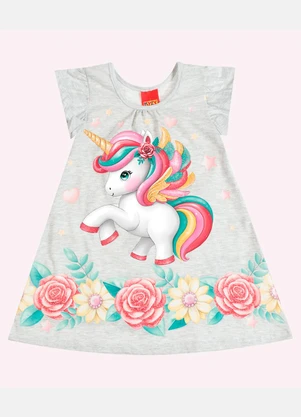 Kyly - Vestido Infantil Menina Unicórnio Cinza - KYLY