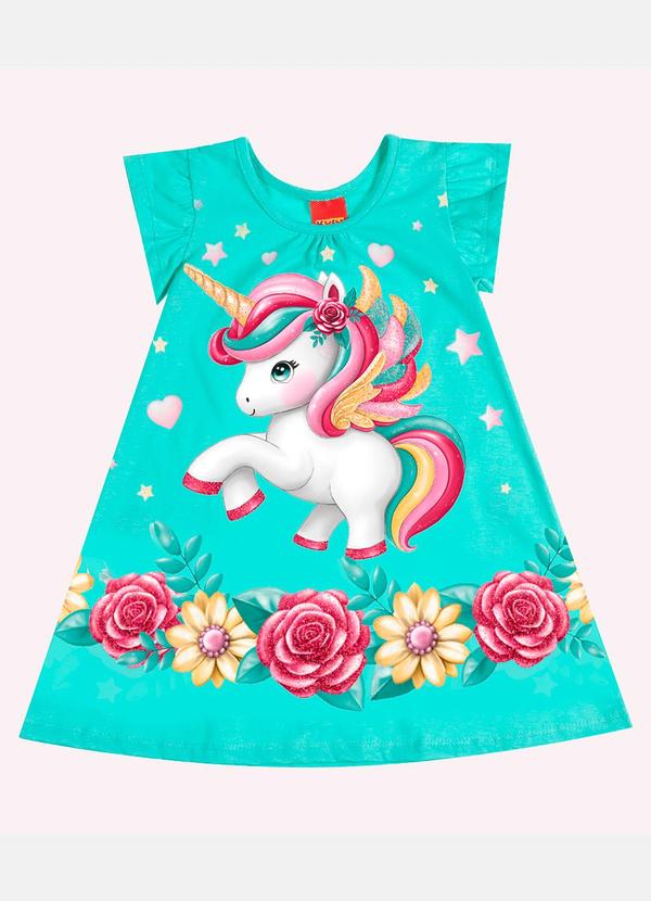 Kyly - Vestido Infantil Menina Unicórnio Verde
