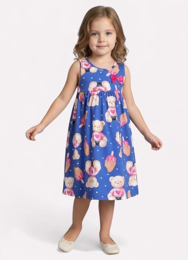 Kyly - Vestido Infantil Menina Ursinho Azul