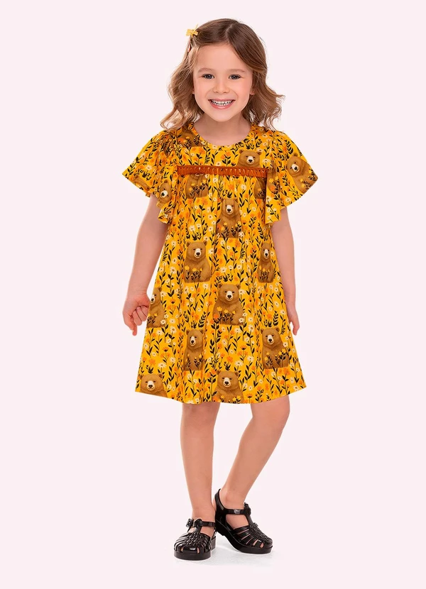 Nanai - Vestido Infantil Menina Ursinhos Amarelo