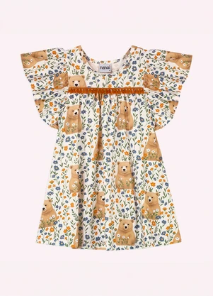 Nanai - Vestido Infantil Menina Ursinhos Branco - NANAI