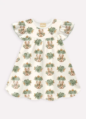 Milon - Vestido Infantil Menina Ursinhos Off White - MILON