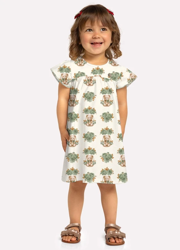 Milon - Vestido Infantil Menina Ursinhos Off White