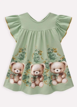 Milon - Vestido Infantil Menina Ursinhos Verde - MILON