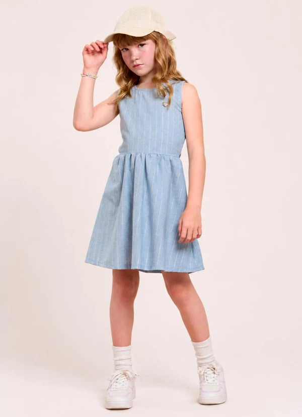 Vida Costeira - Vestido Infantil Menina Verão Listrado Costas Aber