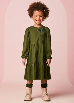 Momi - Vestido Infantil Menina Verde com Laço de Paetê - MOMI