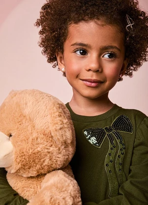 Momi - Vestido Infantil Menina Verde com Laço de Paetê - MOMI