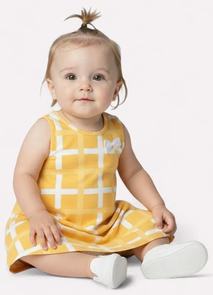 Kyly - Vestido Infantil Menina Xadrez Amarelo - KYLY