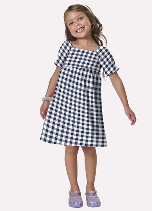 Kyly - Vestido Infantil Menina Xadrez Azul - KYLY