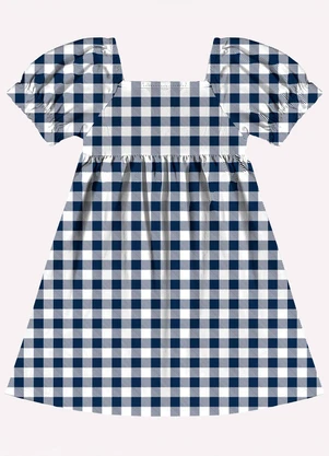 Kyly - Vestido Infantil Menina Xadrez Azul - KYLY