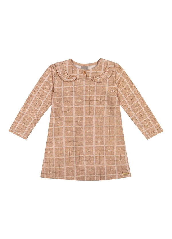 Colorittá - Vestido Infantil Menina Xadrez Babados Bege