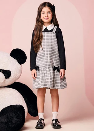 Momi - Vestido Infantil Menina Xadrez de Tweed - MOMI