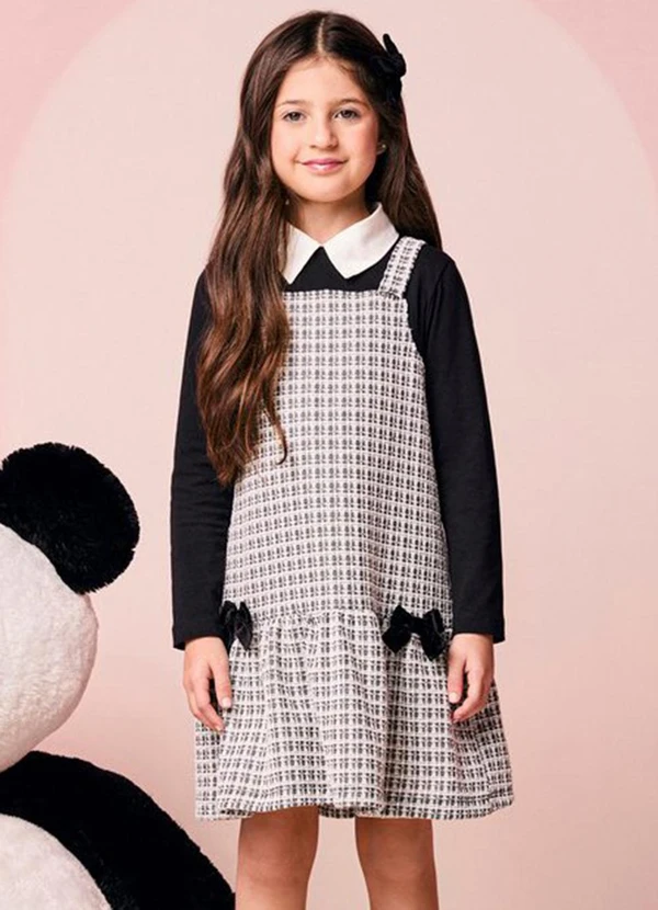 Momi - Vestido Infantil Menina Xadrez de Tweed