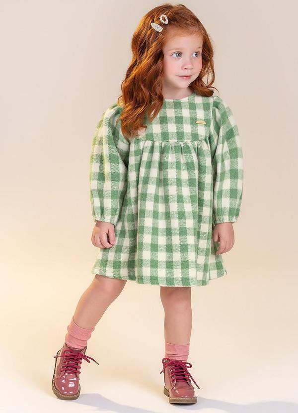Colorittá - Vestido Infantil Menina Xadrez Peluciado Bege