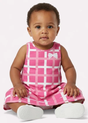 Kyly - Vestido Infantil Menina Xadrez Rosa - KYLY