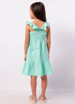 Torra - Vestido Infantil Midi Algodão Babado Verde - TORRA