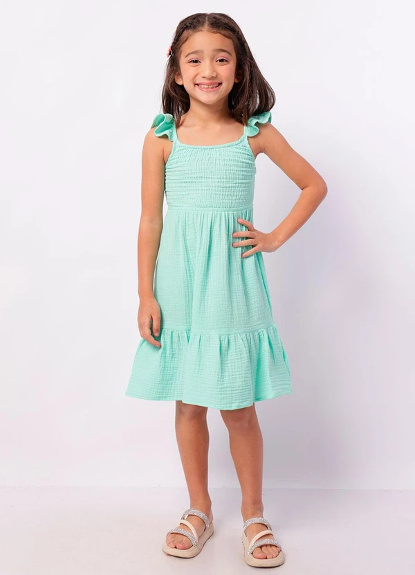 Torra - Vestido Infantil Midi Algodão Babado Verde