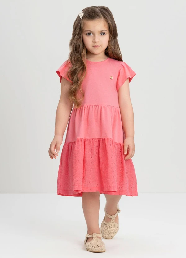 Up Baby - Vestido Infantil Midi com Babados Up Baby Rosa