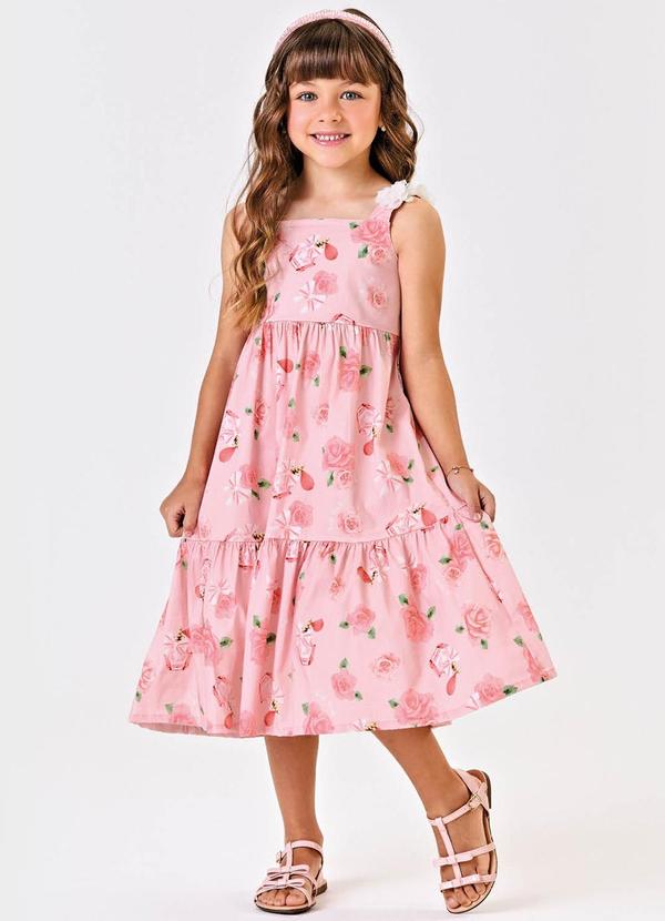 Trick Nick - Vestido Infantil Midi Estampado Rosa