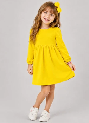 Select - Vestido Infantil Molecotton Manga Longa Amarelo - SELECT