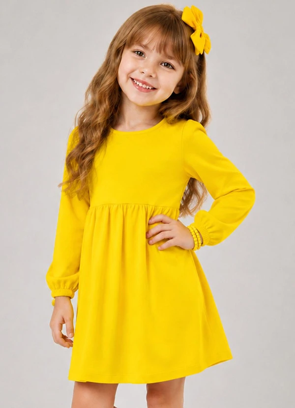 Select - Vestido Infantil Molecotton Manga Longa Amarelo