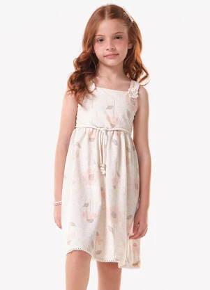 Trick Nick - Vestido Infantil Moletinho Estampado Bege - TRICK NICK