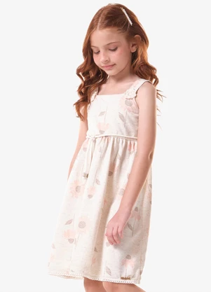 Trick Nick - Vestido Infantil Moletinho Estampado Bege - TRICK NICK