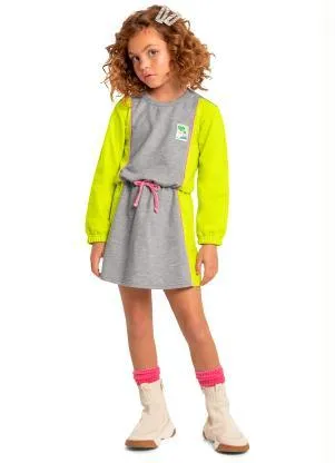 Vestido Infantil Moletom Manga Longa Cinza Quimby