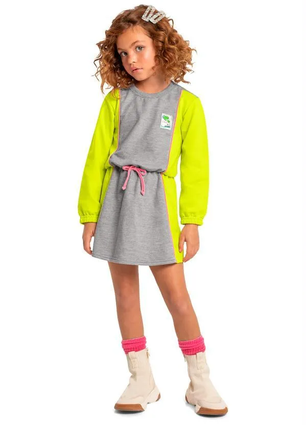 Quimby - Vestido Infantil Moletom Manga Longa Cinza
