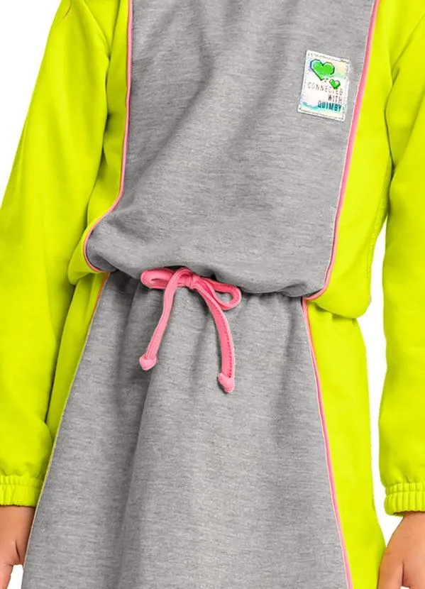 Quimby - Vestido Infantil Moletom Manga Longa Cinza 2