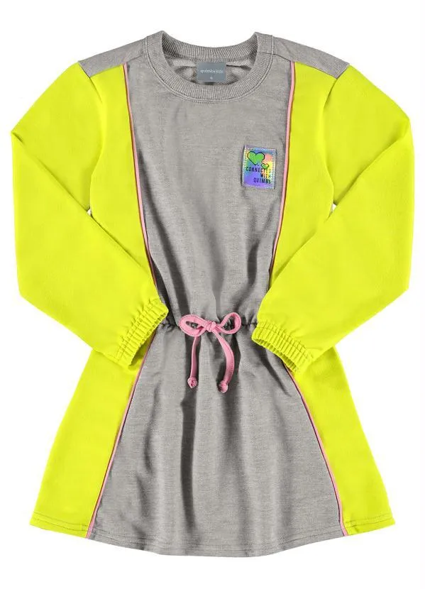Quimby - Vestido Infantil Moletom Manga Longa Cinza 3