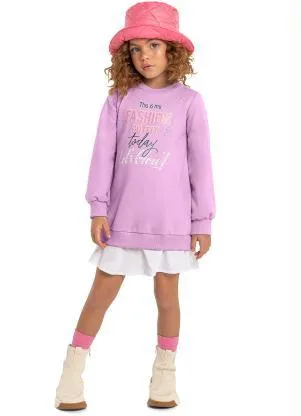 Quimby - Vestido Infantil Moletom Manga Longa Roxo - QUIMBY